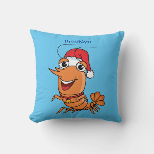 Cute happy Christmas shrimp cartoon illustration Throw Pillow