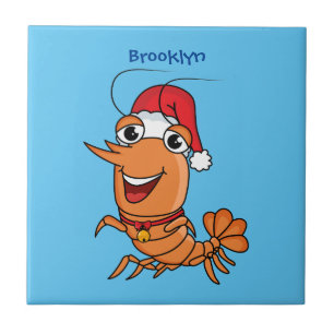 Cute happy Christmas shrimp cartoon illustration  Tile