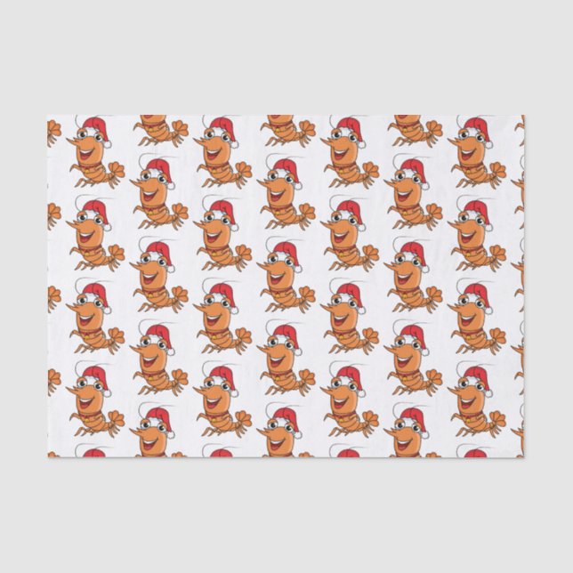 Cute happy Christmas shrimp cartoon illustration Tissue Paper (Front)