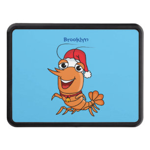 Cute happy Christmas shrimp cartoon illustration Trailer Hitch Cover