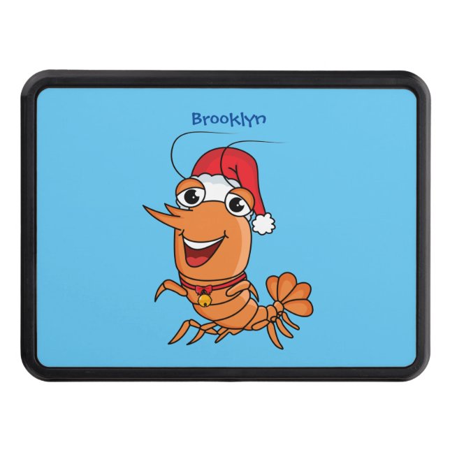 Cute happy Christmas shrimp cartoon illustration Trailer Hitch Cover (Front)