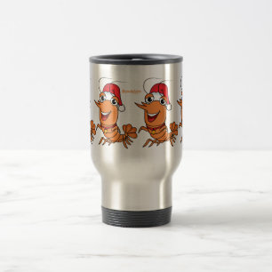 Cute happy Christmas shrimp cartoon illustration Travel Mug