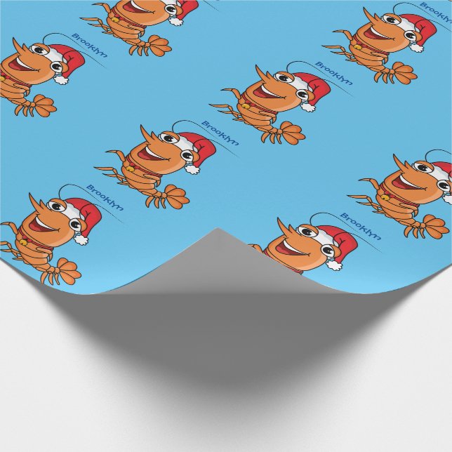Cute happy Christmas shrimp cartoon illustration Wrapping Paper (Corner)