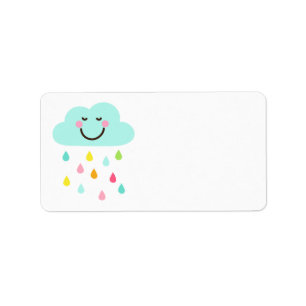 Cute happy cloud with colourful raindrops blank label