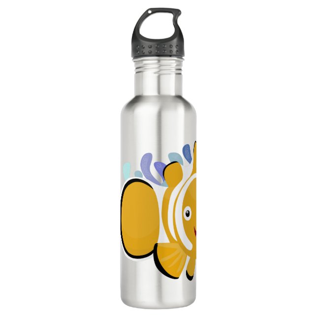 Cute happy clownfish anenome cartoon 710 ml water bottle (Front)