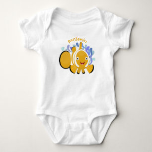 Cute happy clownfish anenome cartoon baby bodysuit
