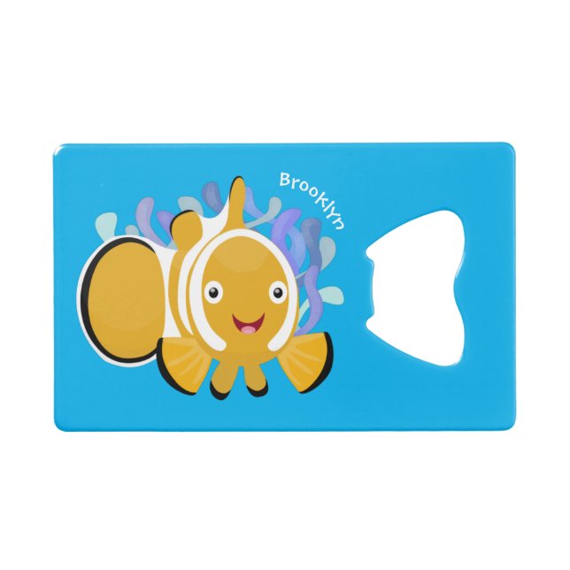 Cute happy clownfish anenome cartoon credit card bottle opener (Front (Horizontal))