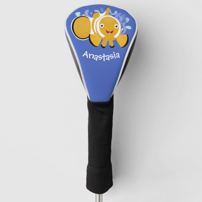 Cute happy clownfish anenome cartoon golf head cover (Front)