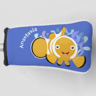 Cute happy clownfish anenome cartoon golf head cover