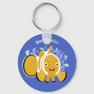 Cute happy clownfish anenome cartoon keychain