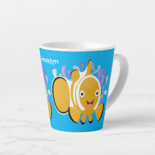 Cute happy clownfish anenome cartoon latte mug