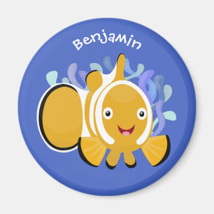 Cute happy clownfish anenome cartoon magnet