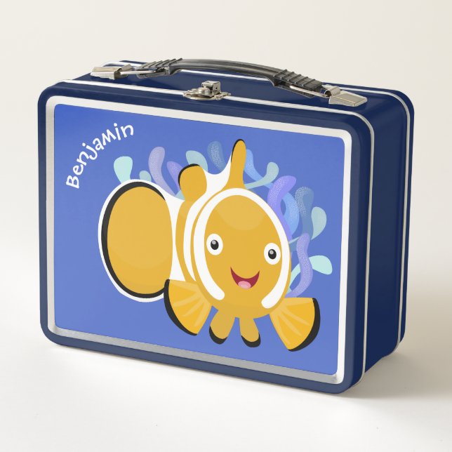 Cute happy clownfish anenome cartoon metal lunch box (Front)