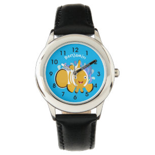 Cute happy clownfish anenome cartoon watch
