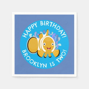 Cute happy clownfish personalized birthday cartoon napkin