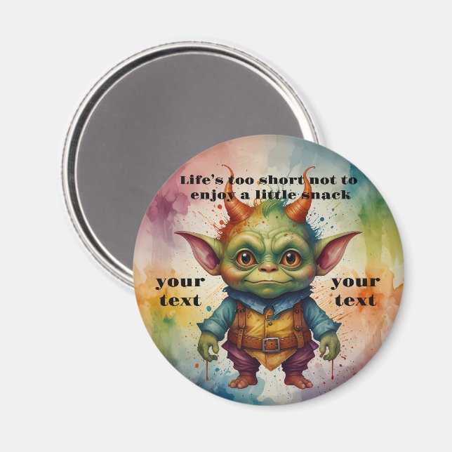 Cute happy colorful funny little goblin creature magnet (Front/Back)