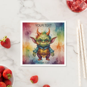 Cute happy colorful funny little goblin creature napkin