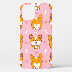 Cute happy corgi dog seamless pattern iPhone 12 case