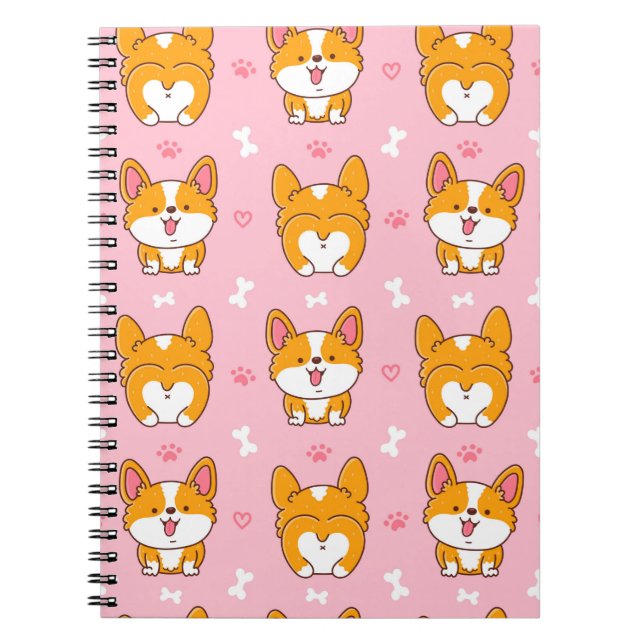Cute happy corgi dog seamless pattern notebook (Front)