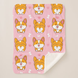 Cute happy corgi dog seamless pattern sherpa blanket