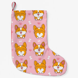 Cute happy corgi dog seamless pattern small christmas stocking
