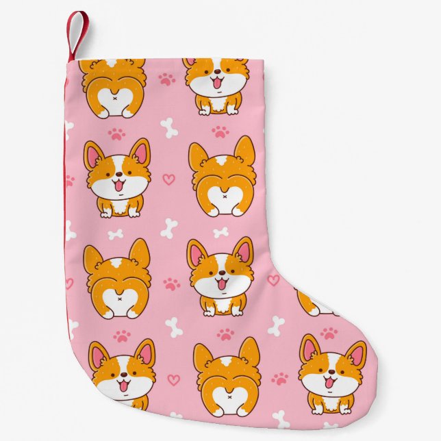 Cute happy corgi dog seamless pattern small christmas stocking (Front)