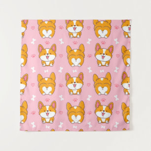 Cute happy corgi dog seamless pattern tapestry