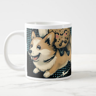 Cute happy corgi puppy milk and cookies large coffee mug