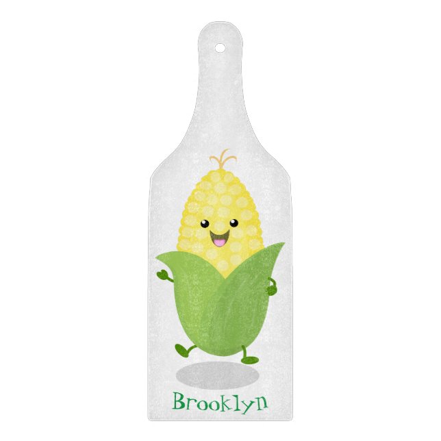 Cute happy corn cartoon illustration cutting board (Front)