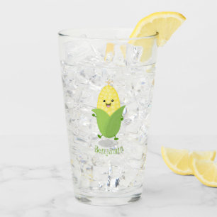 Cute happy corn cartoon illustration glass