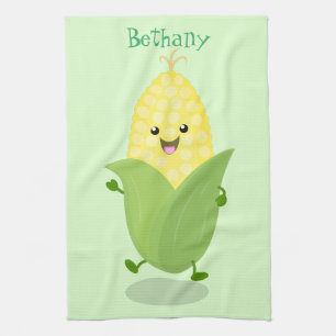 Cute happy corn cartoon illustration kitchen towel