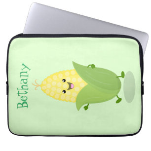 Cute happy corn cartoon illustration laptop sleeve