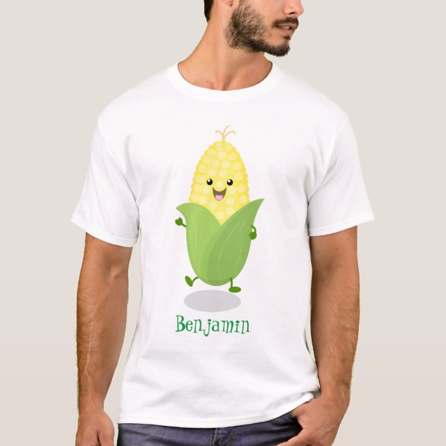 Cute happy corn cartoon illustration T-Shirt (Front)