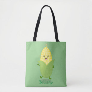 Cute happy corn cartoon illustration tote bag
