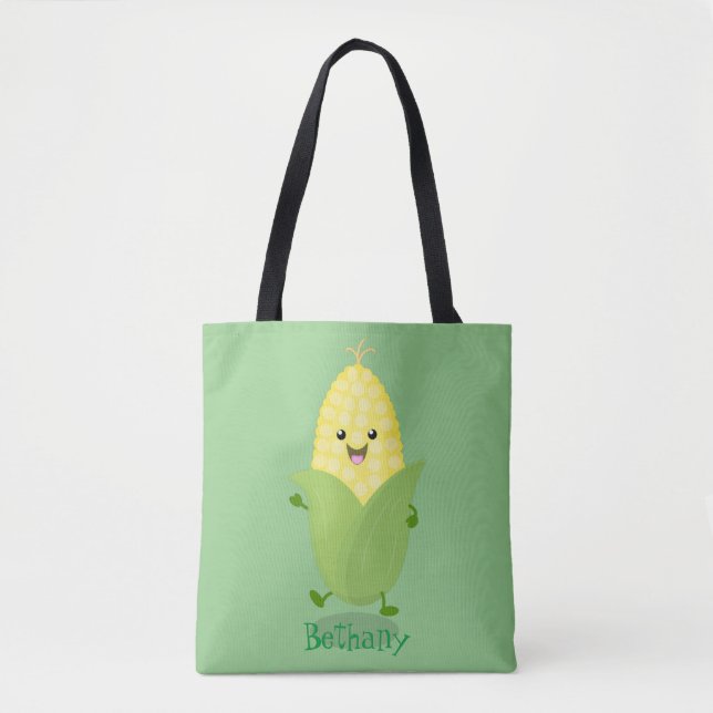 Cute happy corn cartoon illustration tote bag (Front)