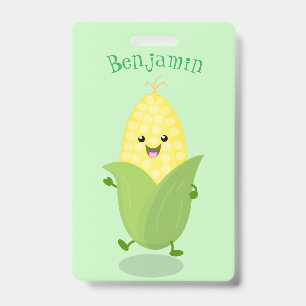 Cute happy corn cartoon personalized badge