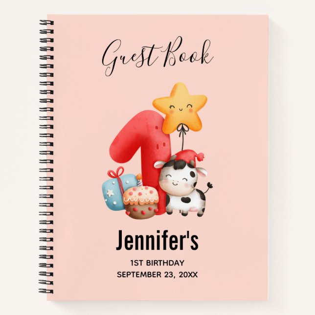 Cute Happy Cow 1st Birthday Notebook (Front)