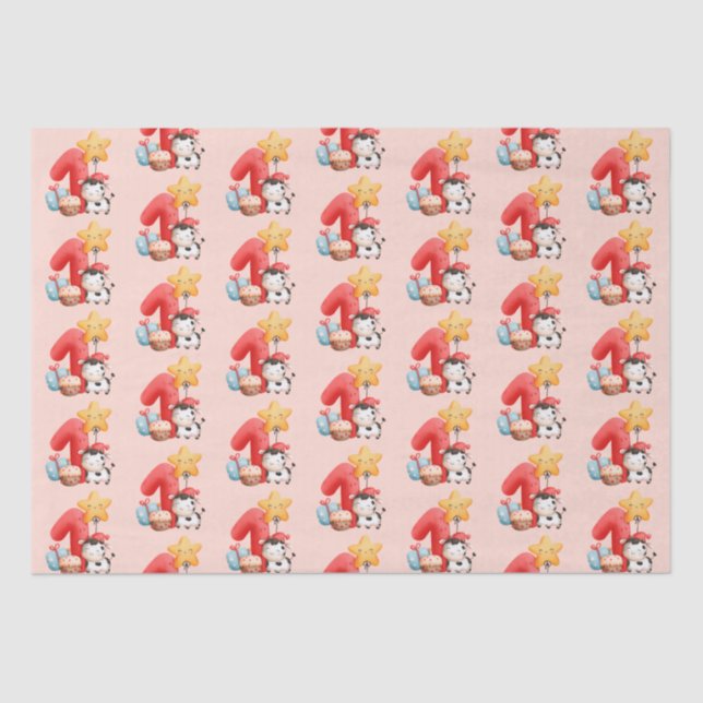 Cute Happy Cow 1st Birthday Tissue Paper (Front)