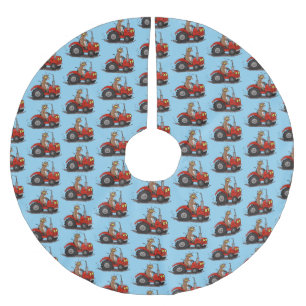 Cute happy cow driving a red tractor cartoon brushed polyester tree skirt