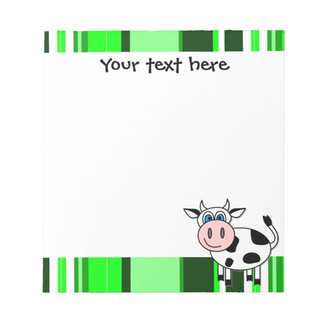 Cute Happy Cow - Green Stripe Notepad (Front)