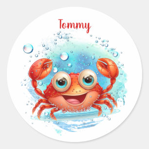 Cute Happy Crab custom name stickers