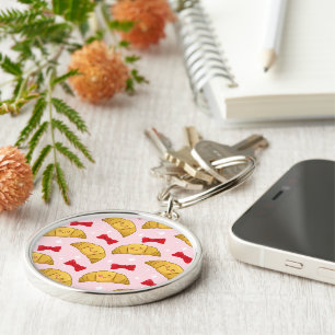 Cute happy croissant pattern keychain