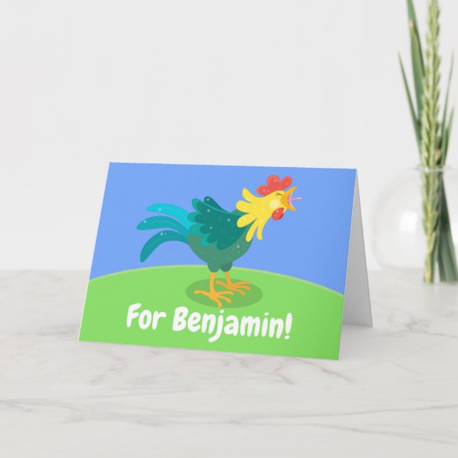Cute happy crowing rooster cartoon pattern card (Front)