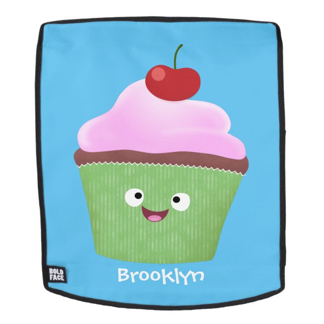 Cute happy cupcake cartoon illustration backpack (Removable Face)
