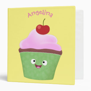 Cute happy cupcake cartoon illustration binder