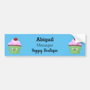 Cute happy cupcake cartoon illustration bumper sticker