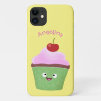 Cute happy cupcake cartoon illustration