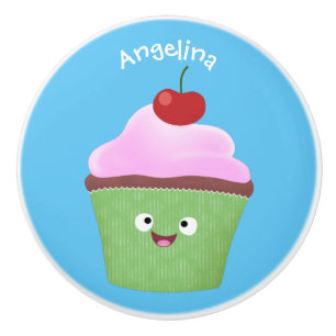Cute happy cupcake cartoon illustration ceramic knob