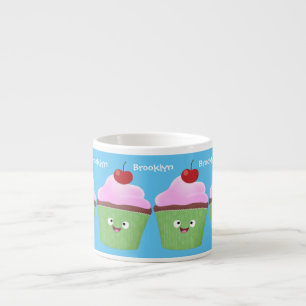Cute happy cupcake cartoon illustration espresso cup