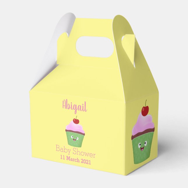 Cute happy cupcake cartoon illustration  favor box (Front Side)